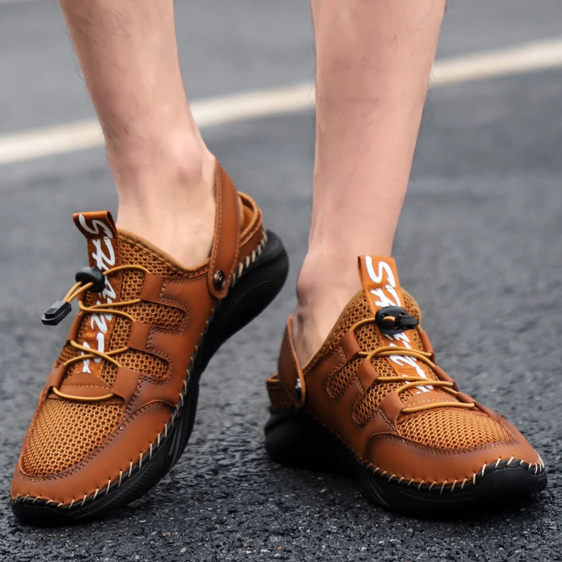 Summer Water Sports Light Weight Genuine Leather Sandals Beach Casual Buckle Men Shoes