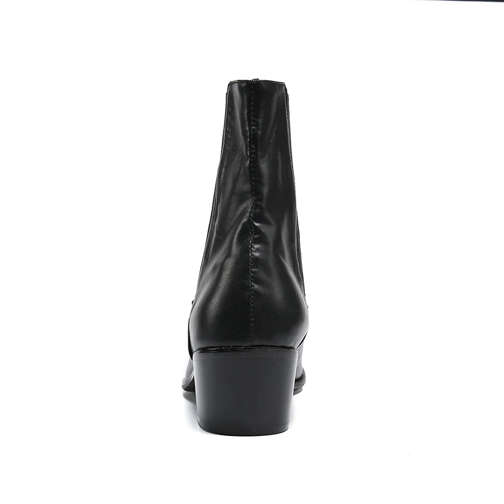NA367 High Heels Men Boots Pointed Toe Black Genuine Leather Boots Men Handsome Ankle Boots for Men Wedding Party Cowboy Zapatos