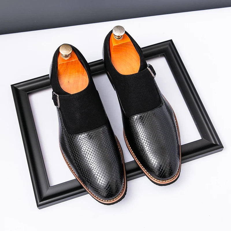 Vintage Men's Shoes Buckle Shoes Pu Leather Breathable  Casual Business Dress Wedding Business Dress Shoes Pointed Toe