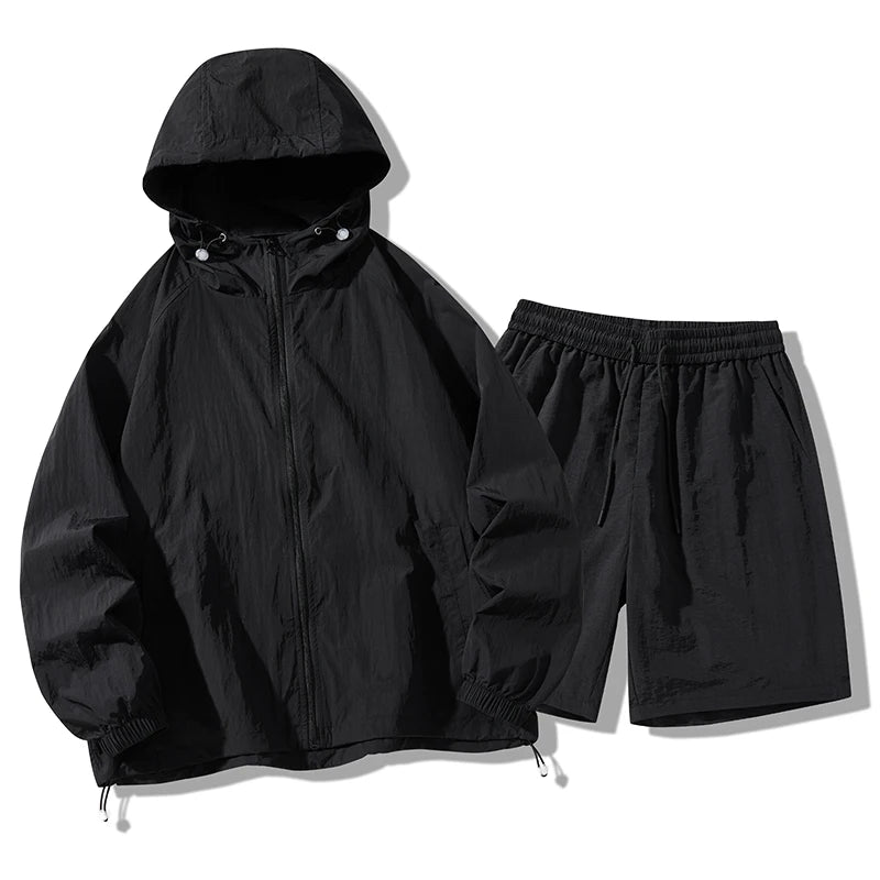 Unisex Jogger Suit Custom Logo 2 Piece Nylon Long Sleeve Jacket Shorts Set Women Sweatsuit Workout Clothing Mens Track Suits