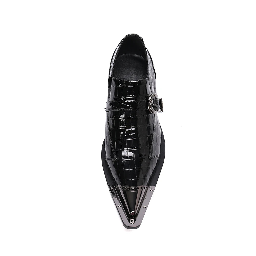 NA383 Luxury Man Shoes Pointed Toe Genuine Leather Crocodile Dress Shoes Men Black Vintage Party/Weding Shoes Male, 38-46