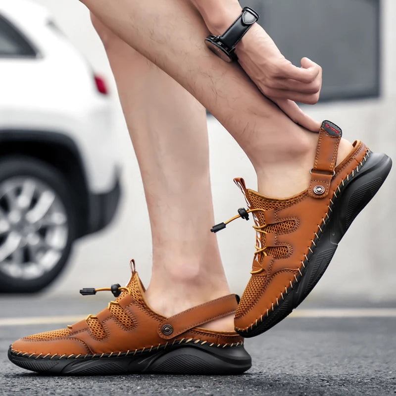 Summer Water Sports Light Weight Genuine Leather Sandals Beach Casual Buckle Men Shoes