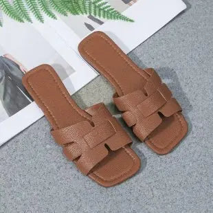 QLFashion Flat Slippers Womens 2024 Summer New Casual Square Head Heel Plus Size Shoes231 231