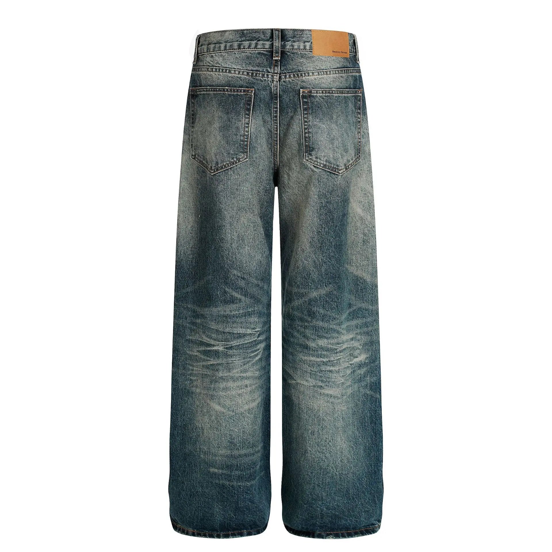 Men's Loose Ripped Jeans - Vintage Distressed Curved Silhouette, Washed Denim, High-End American Streetwear