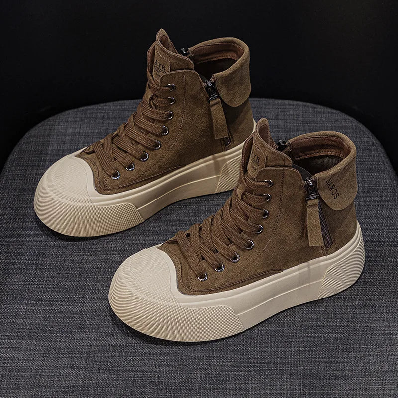 spot Autumn New Creative Lace-up Casual High-Top Sneakers Women Thick-Soled Breathable Lightweight Height Increasing Versatile