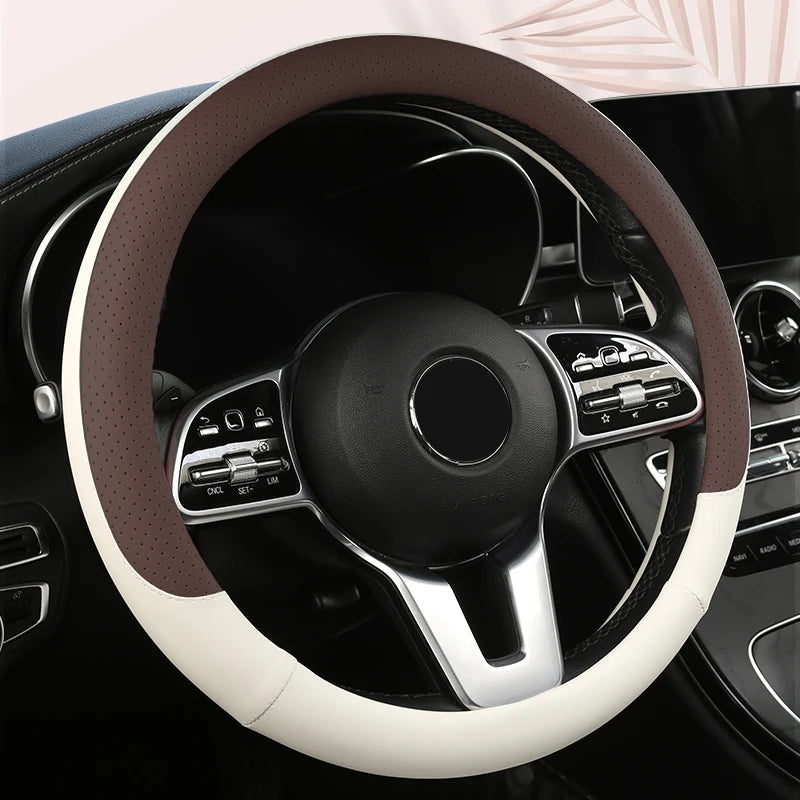 Car Anti-Slip Leather Steering Wheel Cover Universal Car Steering Wheel Protective Cover Fashion Style 38cm Shape O D