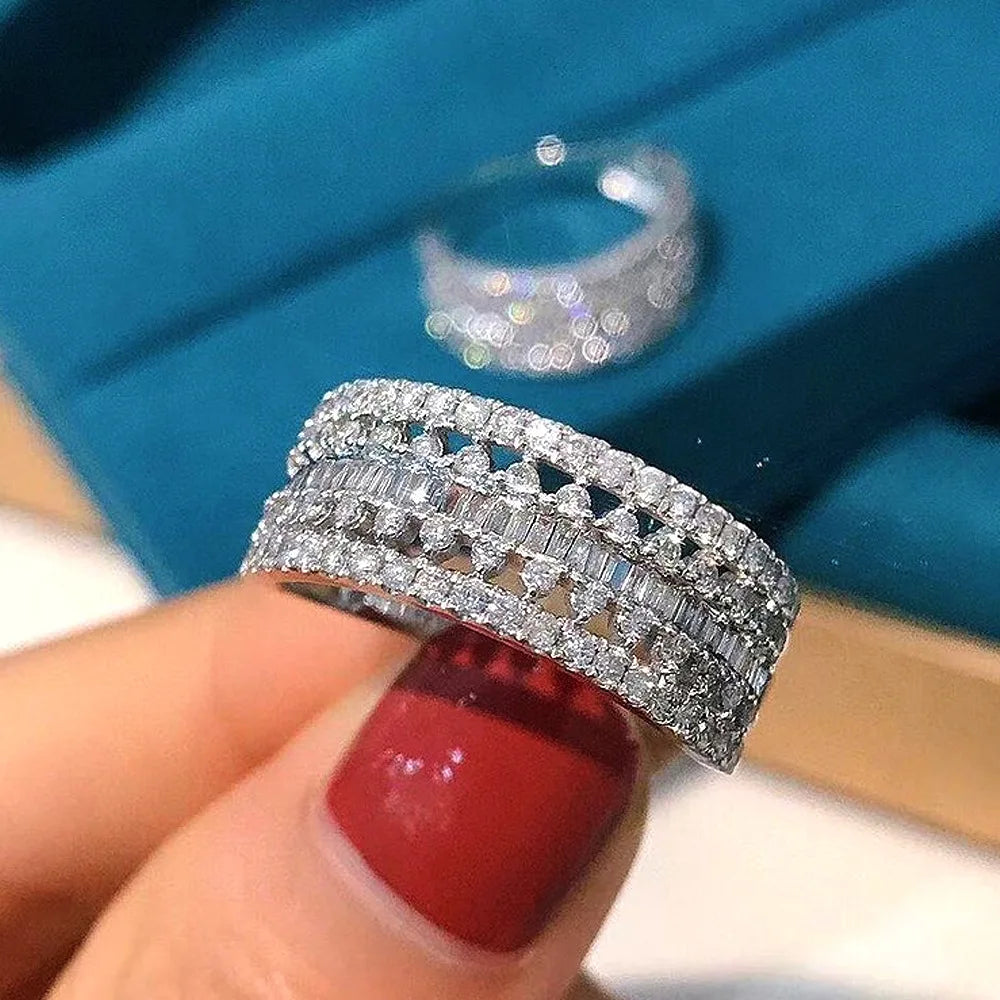 F1442 Luxury White Gold Diamond Ring Baguette Cut Natural G Color Women's Wedding Jewelry