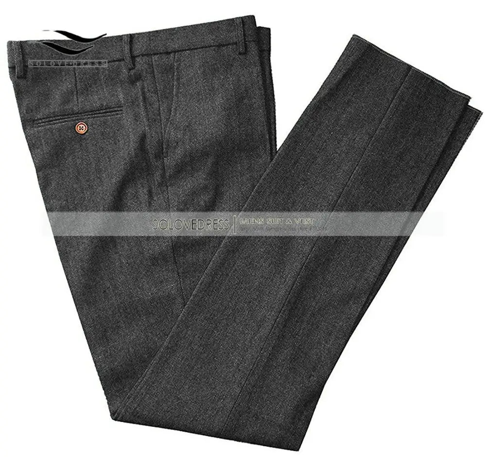 Classic mens pants Tweed Herringbone pants men dress pants Casual suit Trousers for wedding party Tailored Fit Brown Pants