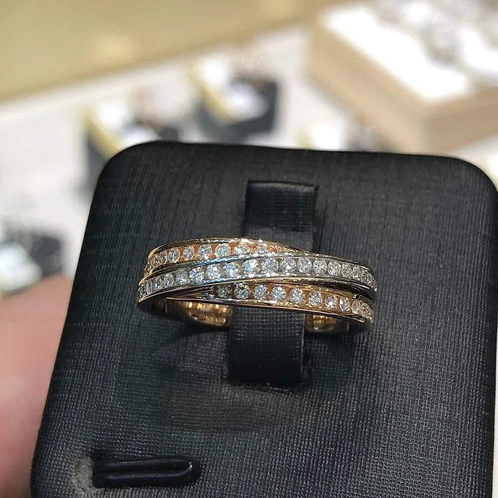 F1479 Diamond Ring 18K Solid Gold Round Brilliant Cut Natural G Color Classic Unisex Wedding Band