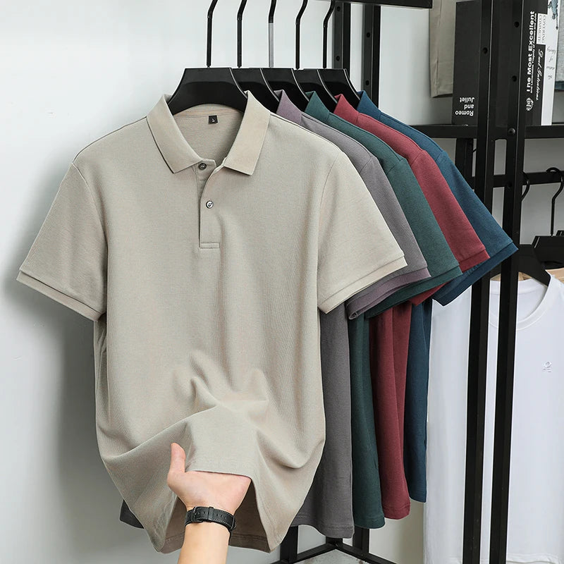 Men's Summer New Arrival Cotton for Polo Shirt Custom Fit Short Sleeve with Solid Pattern - Free Item Weekend (50% off).