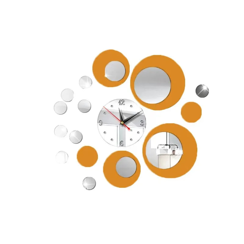 Acrylic Clock Set 3D Round Color Matching Diy Combination Mirror Wall Clock Home Stickers Mute Modern Living Room Decoration