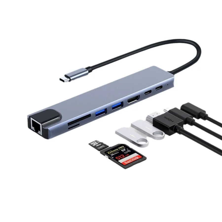 Hot Pont Usbc Hub to hd Adapter Kit Pd Fast Charge 8 En 1 Usb Type c Hub Switch Dock for Tablet Dock Station - Free Item
