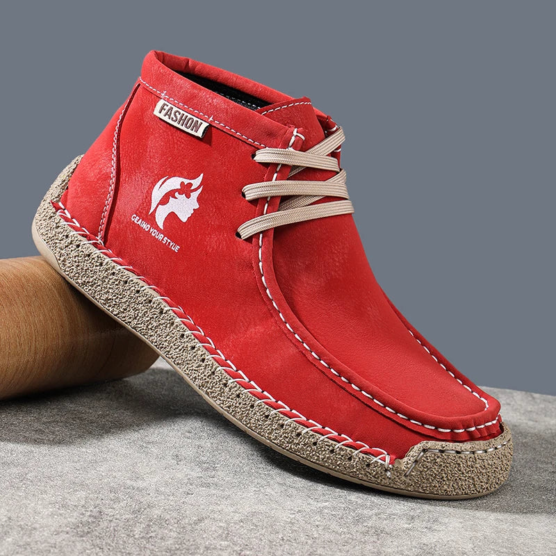 Factory Supply Accept OEM Service Handmade Stitched Microfiber Leather Comfortable Slip-On Middle Top Men Casual Sneaker Boots
