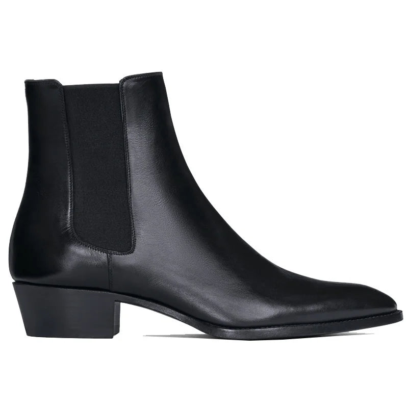 2025 Summer Cross-Border Export Men's Genuine Leather Chelsea Boots Pointed Toe Business Style High-Top Slip-On for Winter