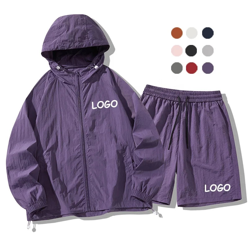 Unisex Jogger Suit Custom Logo 2 Piece Nylon Long Sleeve Jacket Shorts Set Women Sweatsuit Workout Clothing Mens Track Suits