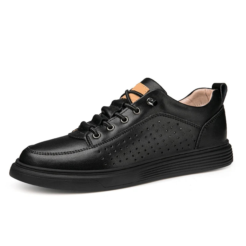 Men's Skateboarding Shoes Loafers Sneakers Skate Shoes Lace up Handmade Leather Low-top Slip on Thick Sole Air Hole Hollow Out