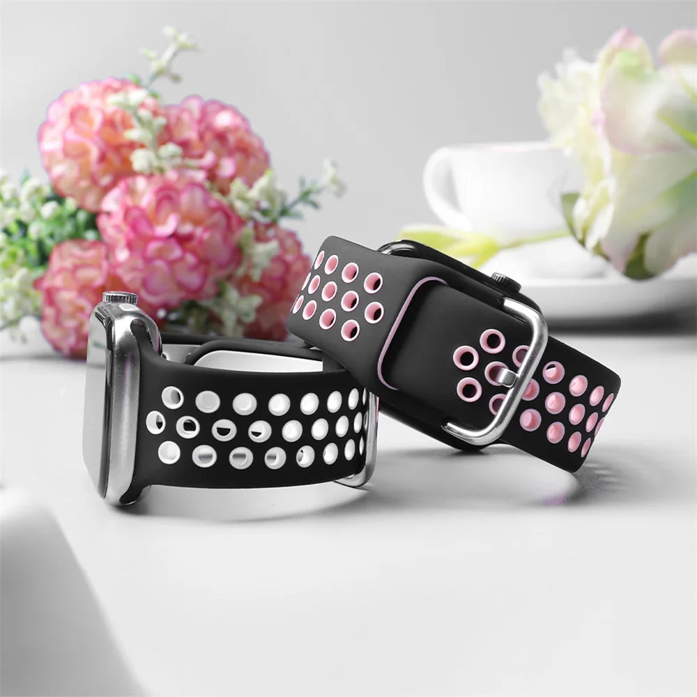 Silicone Breathable Strap For Apple Watch 7 8 41mm 45mm 40 44 38 42mm for nike sport Band iWatch serie SE 6 Ultra 49mm bracelet