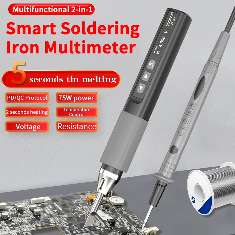 New Arrival ZT-N2 Smart Electric Soldering Iron 75W Type-C LED Display PD Battery-Powered Pen Adjustable Temp 100-450 T65 Tip