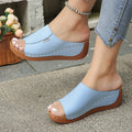 QF1 Summer Open-Toe Outdoor Knitted Sandals One-Strap Wedge Thick-Soled Peep-Toe Style Platform PU for Beach