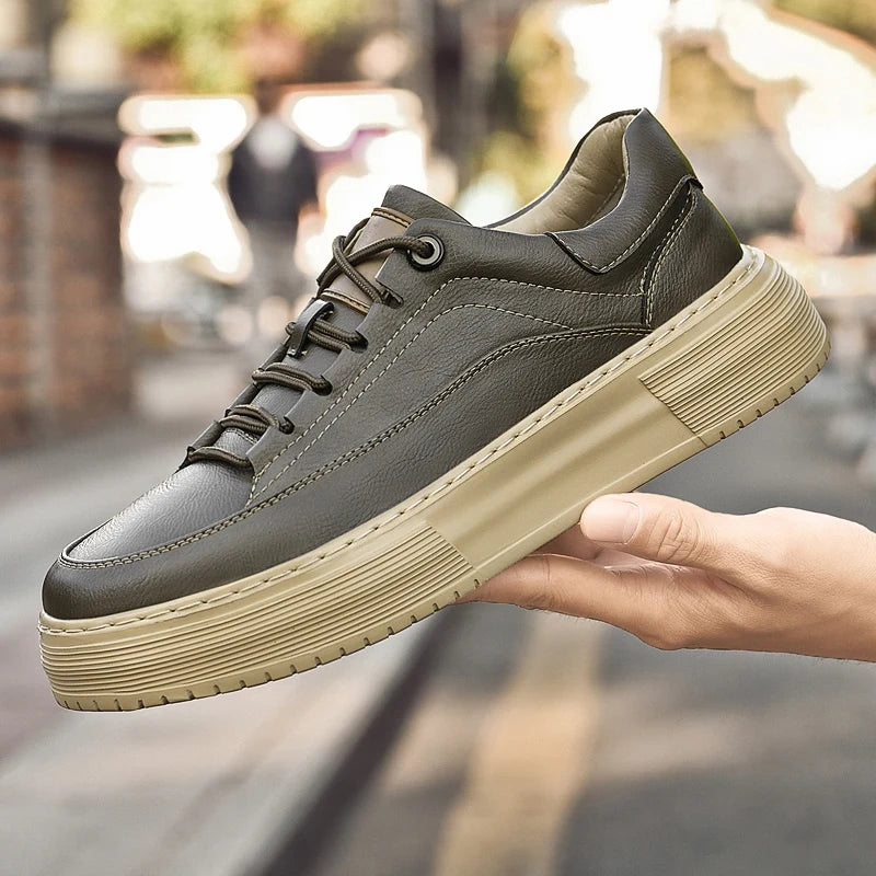 Factory Supply Men Shoes Sneakers Breathable 4 Seasons Board Shoes Casual Sneakers Leather Handmade Height Increase Shoes