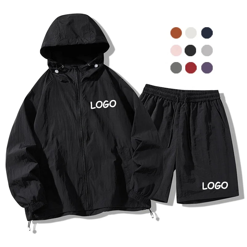 Unisex Jogger Suit Custom Logo 2 Piece Nylon Long Sleeve Jacket Shorts Set Women Sweatsuit Workout Clothing Mens Track Suits