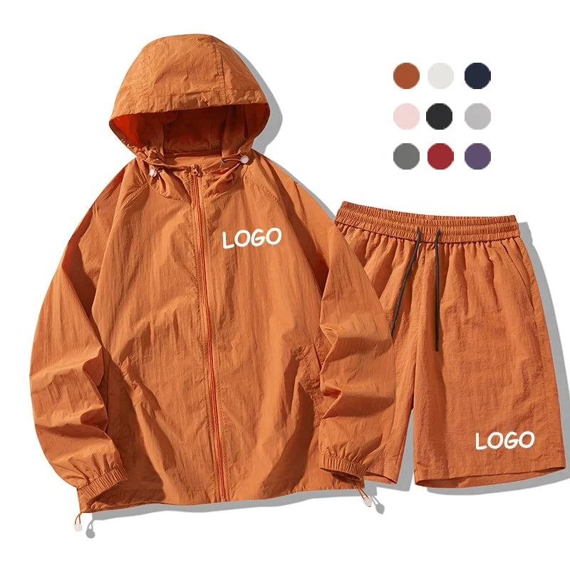 Unisex Jogger Suit Custom Logo 2 Piece Nylon Long Sleeve Jacket Shorts Set Women Sweatsuit Workout Clothing Mens Track Suits