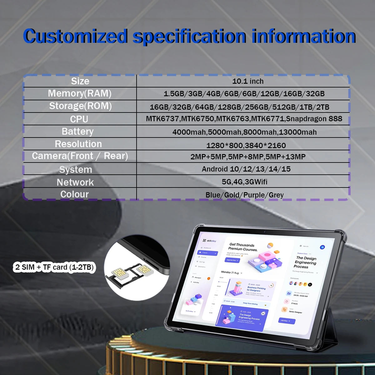 Cheap Wholesale Factory Support Customize Brand Android 15 10.1 Inch Tablet Android Dual Sim 12GB RAM 256GB ROM New Tablets PC