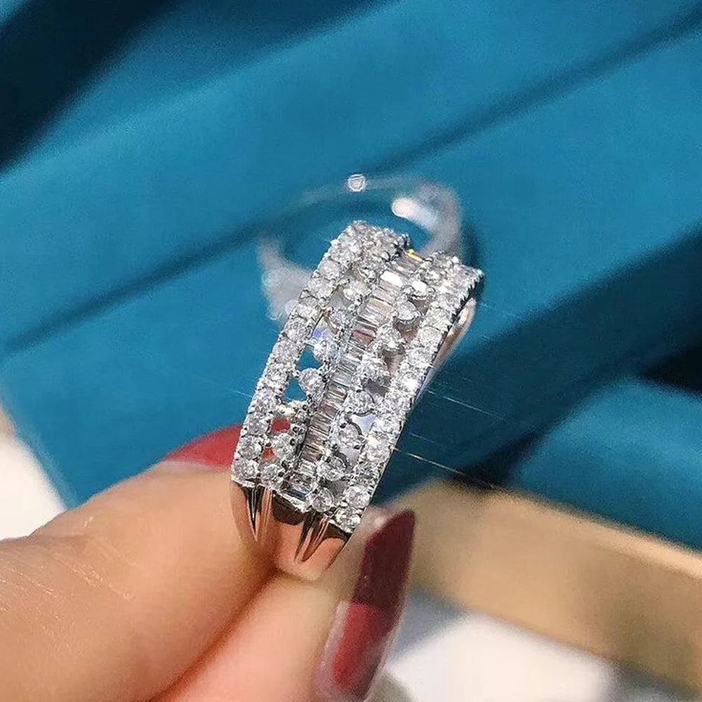 F1442 Luxury White Gold Diamond Ring Baguette Cut Natural G Color Women's Wedding Jewelry