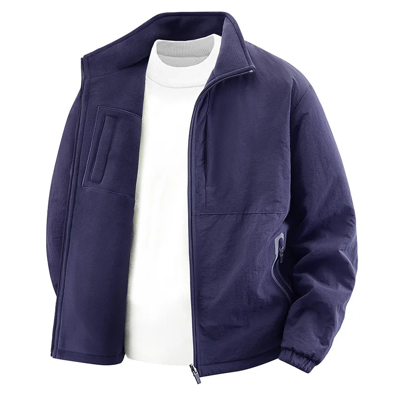 Double-sided Wear Jacket for Men with Fleece Lining, Warm Stand-up Collar, Outdoor Windproof and Waterproof Men's Top