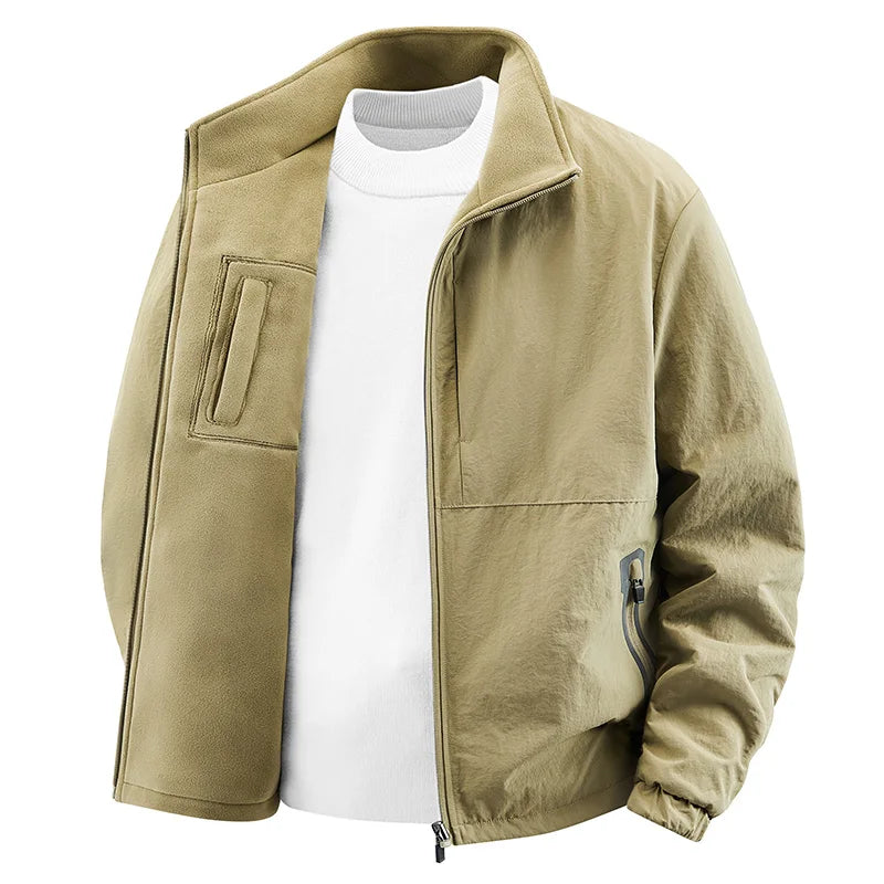 Double-sided Wear Jacket for Men with Fleece Lining, Warm Stand-up Collar, Outdoor Windproof and Waterproof Men's Top