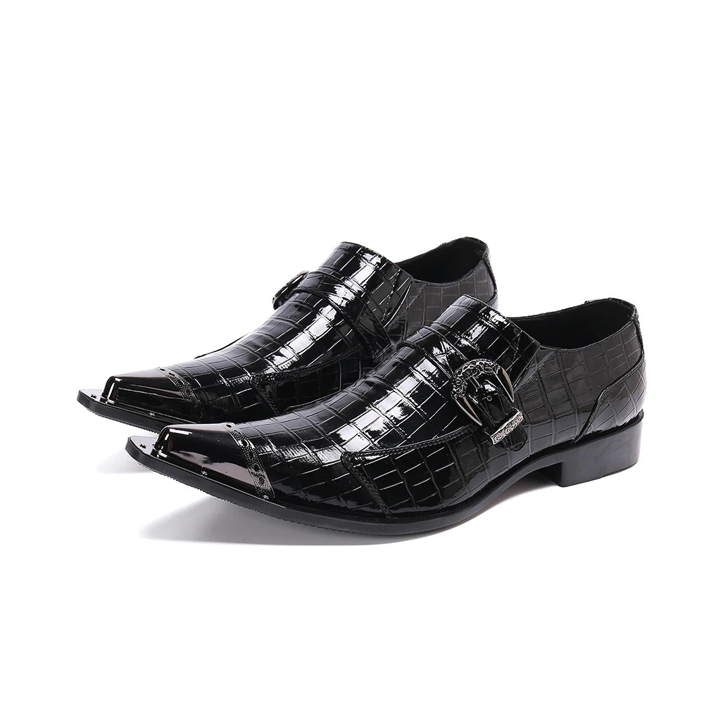 NA383 Luxury Man Shoes Pointed Toe Genuine Leather Crocodile Dress Shoes Men Black Vintage Party/Weding Shoes Male, 38-46