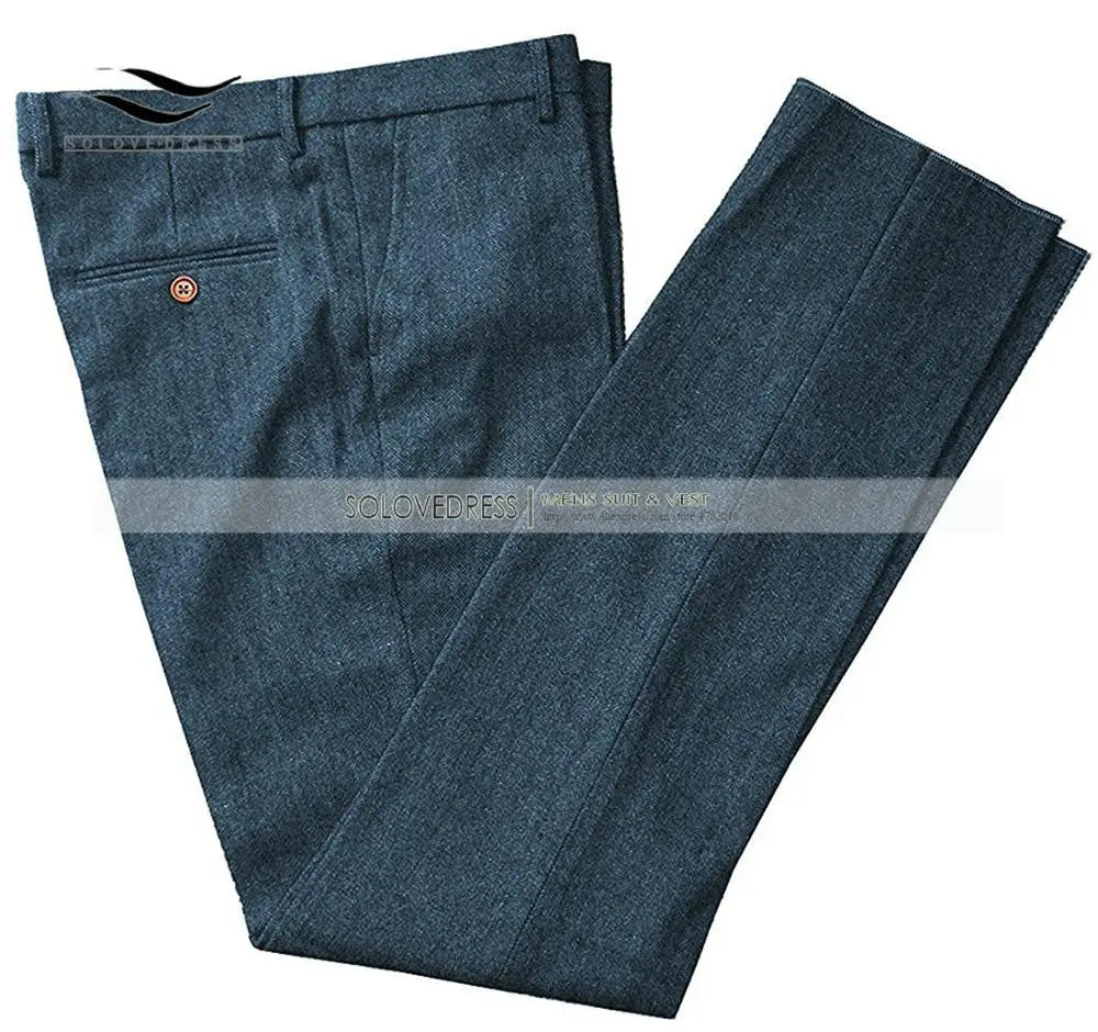 Classic mens pants Tweed Herringbone pants men dress pants Casual suit Trousers for wedding party Tailored Fit Brown Pants