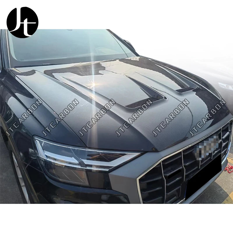 For Audi Q8 SQ8 RSQ8 Front Hood Retrofit M Style Dry Carbon Fiber Bonnet Front Engine Cover 2018+