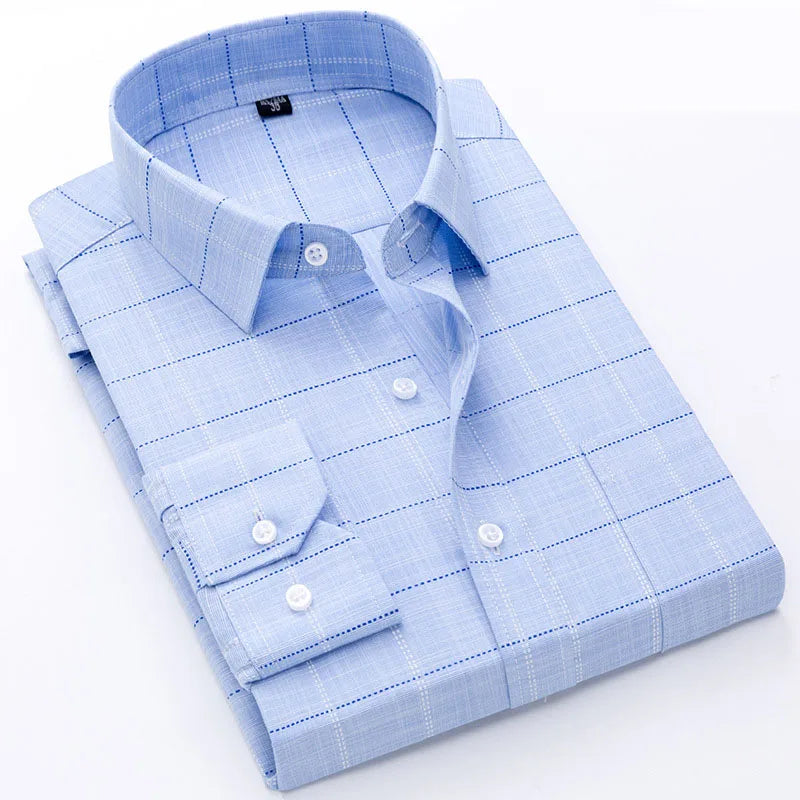 6997-SKAZI-hemp Men's Silk Long Sleeve Non-ironing Shirt Men's Autumn Casual Large Size Long Sleeve