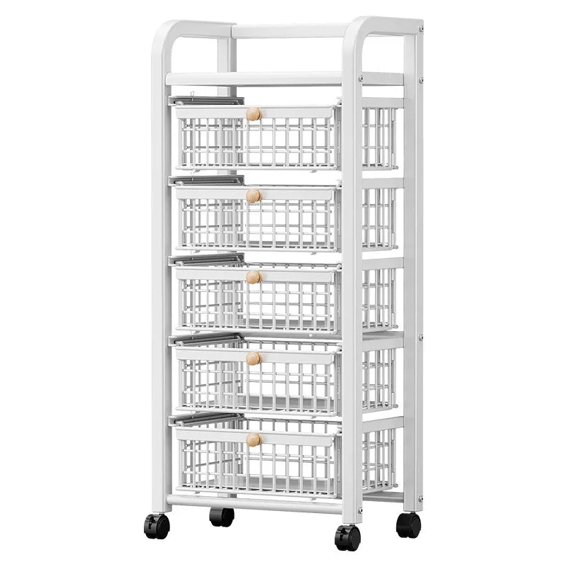 Movable Dustproof Kitchen Drawer Type Miscellaneous Shelf with Wheels Household Items Storage Rack for Home Office Use