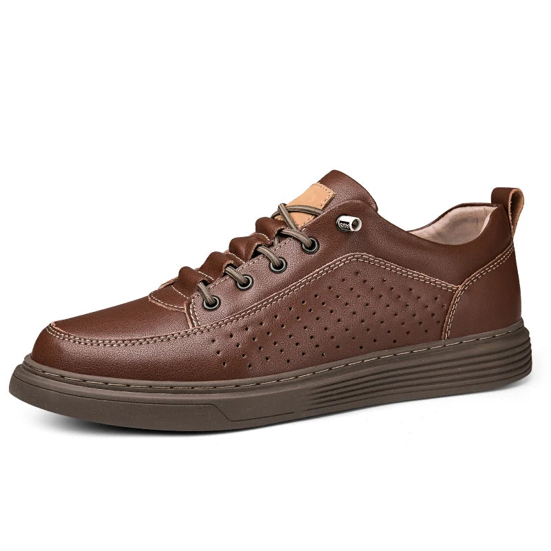 Men's Skateboarding Shoes Loafers Sneakers Skate Shoes Lace up Handmade Leather Low-top Slip on Thick Sole Air Hole Hollow Out
