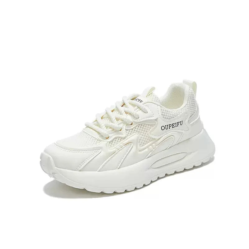 Women's Korean Style Summer Casual Soft Sole Running Sneakers New Breathable Mesh Design Height Increasing Thick Sole for Autumn