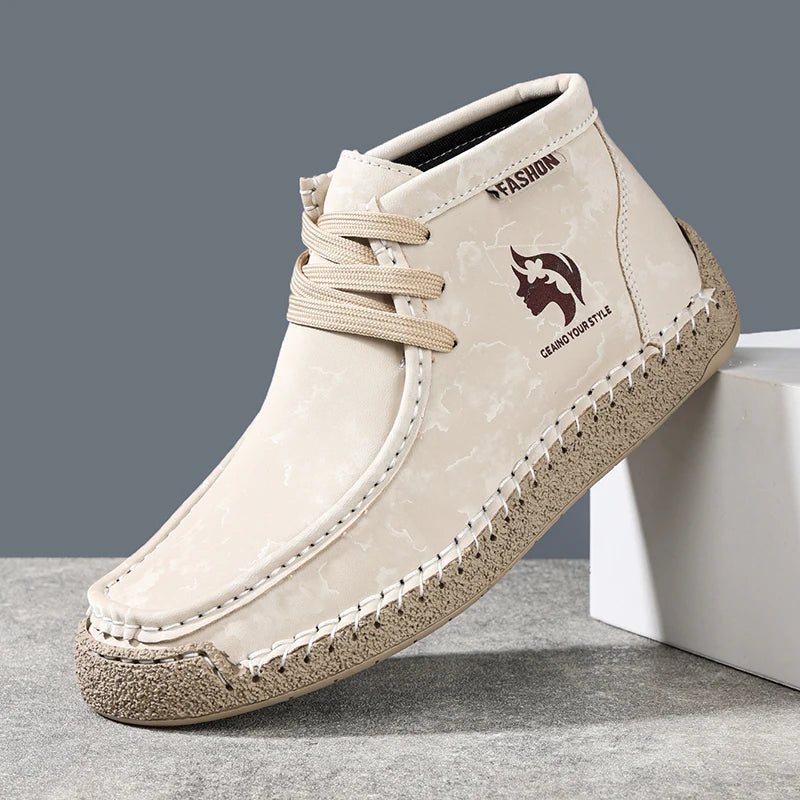 Factory Supply Accept OEM Service Handmade Stitched Microfiber Leather Comfortable Slip-On Middle Top Men Casual Sneaker Boots