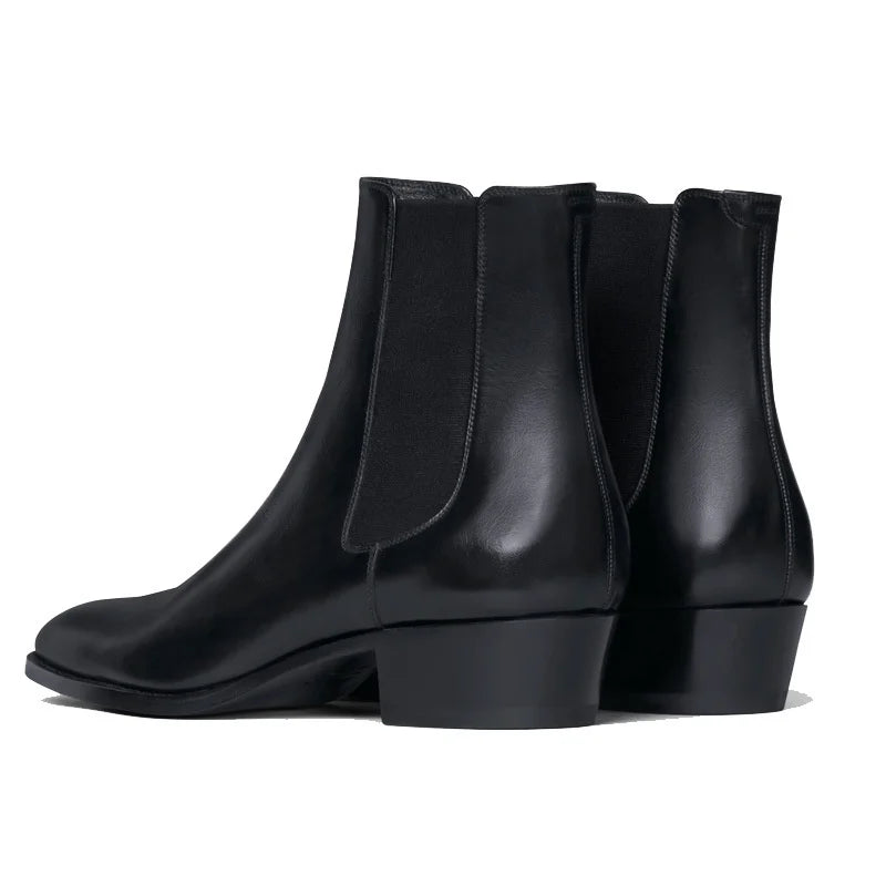 2025 Summer Cross-Border Export Men's Genuine Leather Chelsea Boots Pointed Toe Business Style High-Top Slip-On for Winter