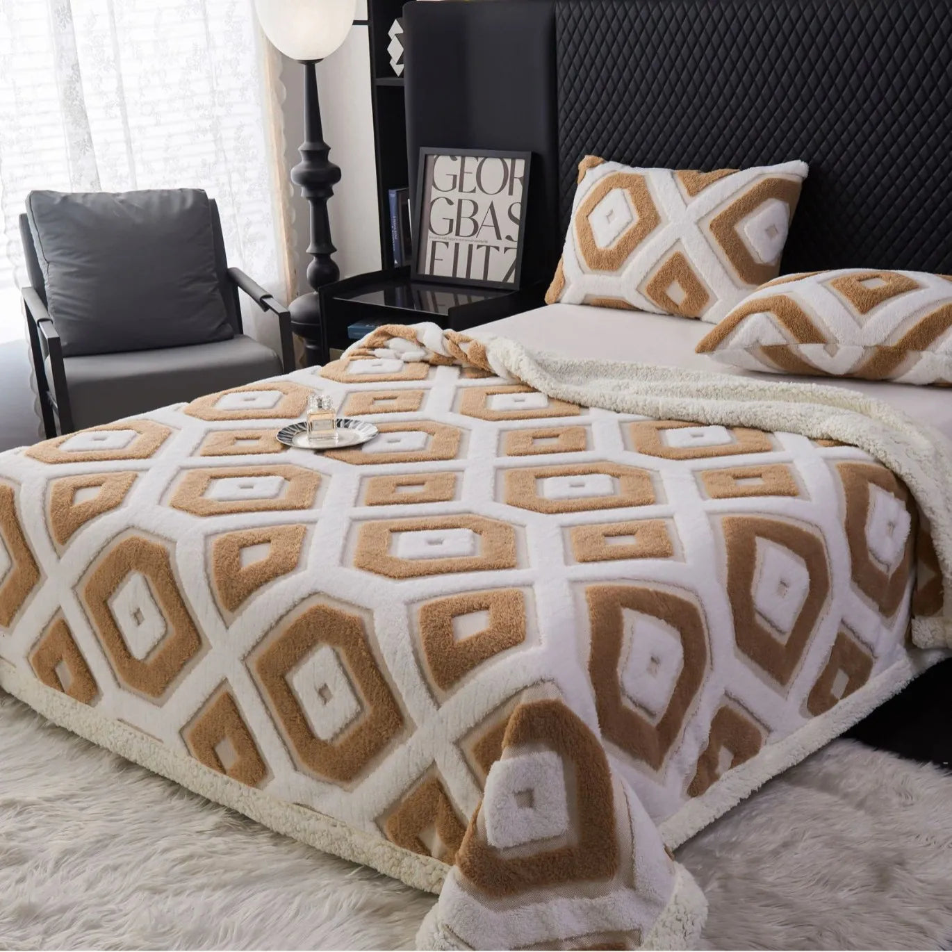 100% Polyester Luxury Jacquard Blanket Diamond Knitted Shawl Printed Geometric Design Four Seasons Use Extra-Large/Large Size