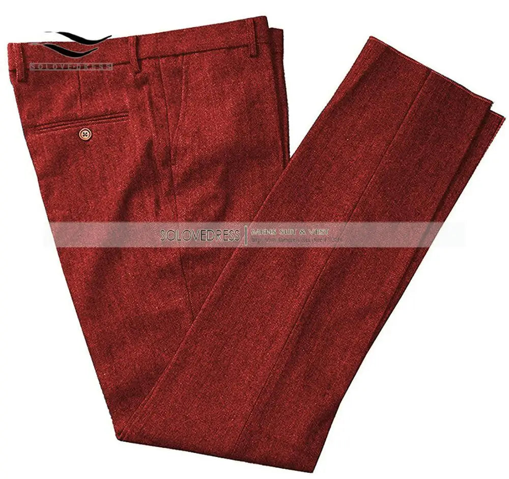 Classic mens pants Tweed Herringbone pants men dress pants Casual suit Trousers for wedding party Tailored Fit Brown Pants