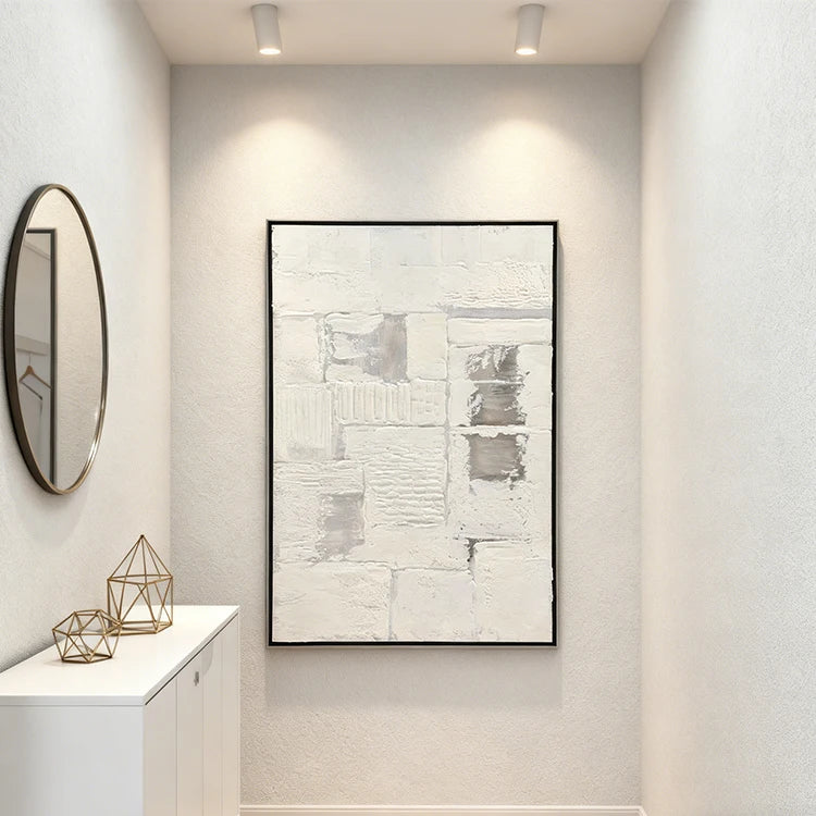 Abstract Minimalist Design Handmade Oil Painting Wall Art White Texture Canvas Art Painting for Home Living Room Decor