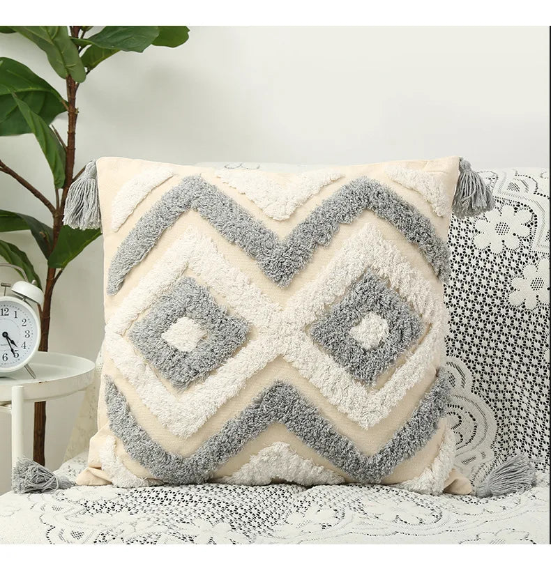Tufted Floral Embroidery Throw Pillow, Nordic Minimalist Plush Sofa Cushion Covers, Wholesale Living Room & Bedroom Pillowcase