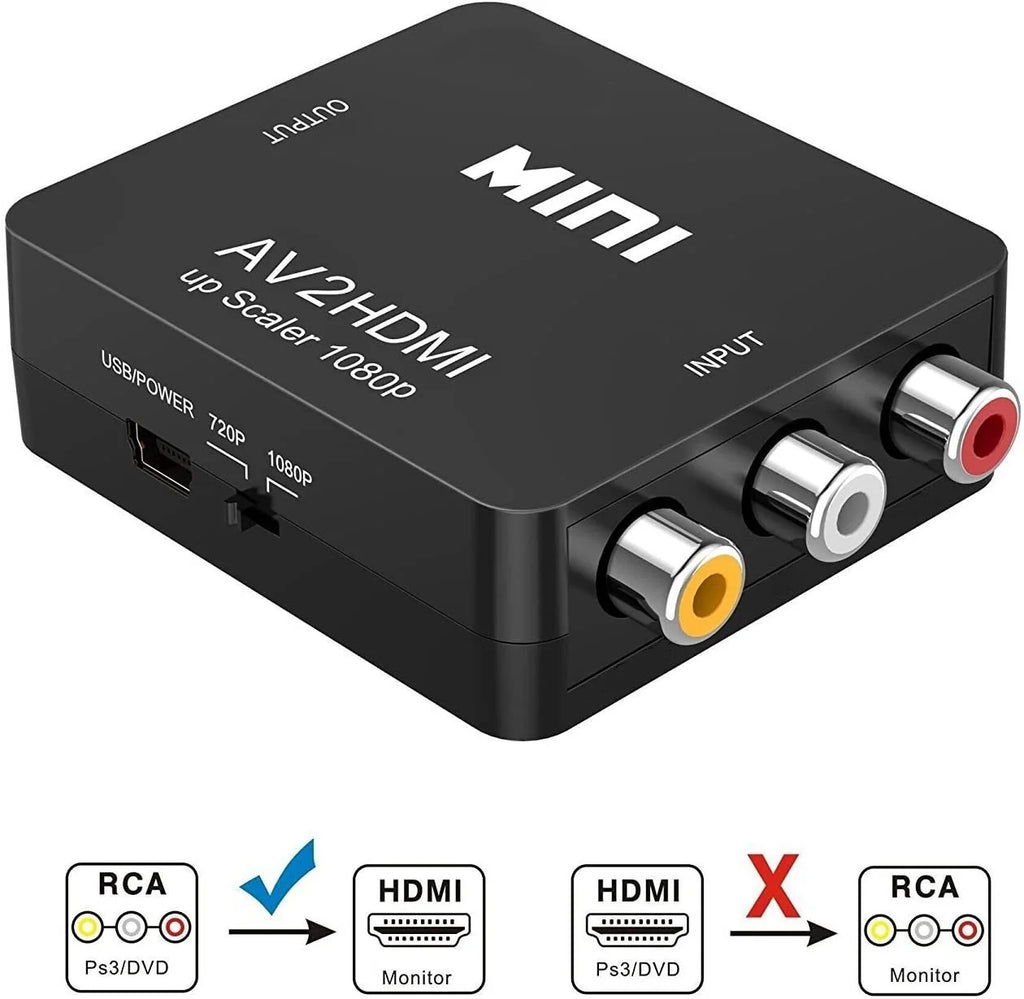 Mini RCA Composite CVBS AV for HDMI Video Audio Converter Adapter PAL/NTSC USB Charge Cable for PC Xbox PS4 TV Vh - Free Items Weekend