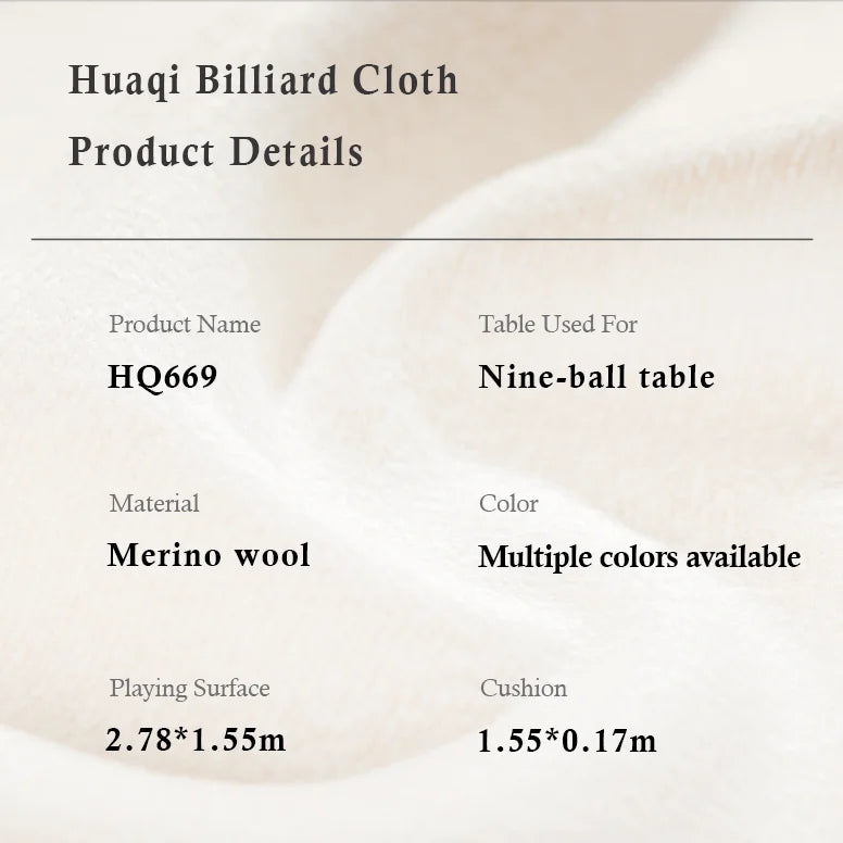 High-Quality Billiard Table Cloth HQ670 Brands Huaqi Billiard Cloth Premium Performance Felt
