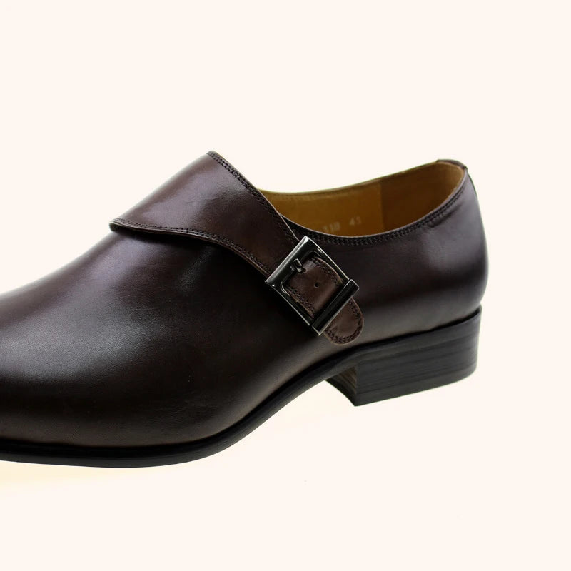 Men's Formal Monk Strap Genuine Leather Pointed Toe Flat Comfort Shoes-Office & Career All Seasons
