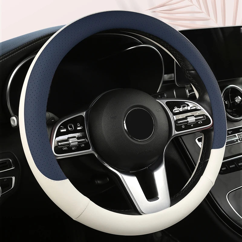 Car Anti-Slip Leather Steering Wheel Cover Universal Car Steering Wheel Protective Cover Fashion Style 38cm Shape O D