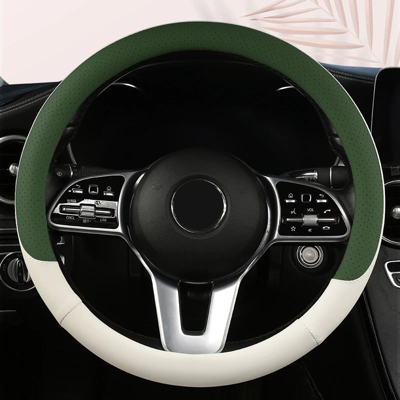 Car Anti-Slip Leather Steering Wheel Cover Universal Car Steering Wheel Protective Cover Fashion Style 38cm Shape O D