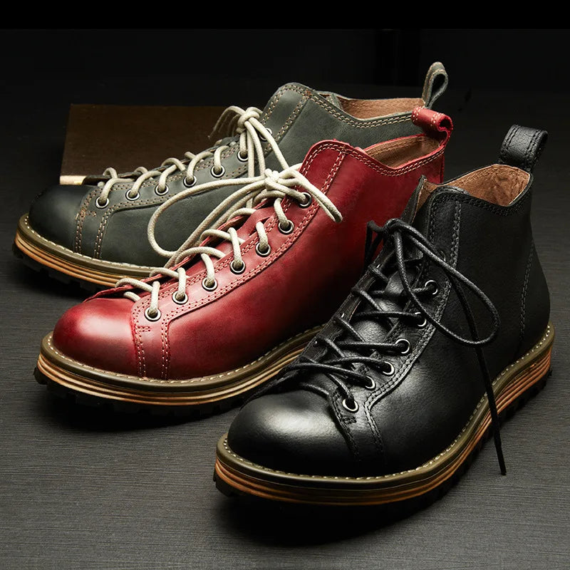 Men's Genuine Leather Work Boots High Top Casual Boots