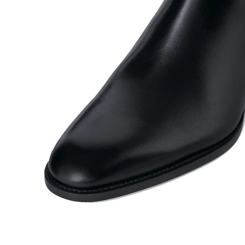 2025 Summer Cross-Border Export Men's Genuine Leather Chelsea Boots Pointed Toe Business Style High-Top Slip-On for Winter